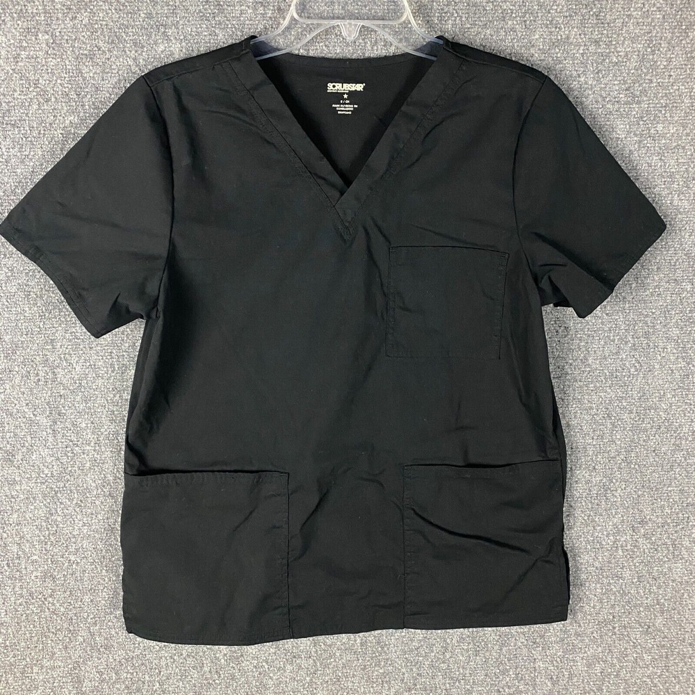 Scrubstar Scrubs Top Men's Small Black Workwear‎ Polyester Blend Adults S